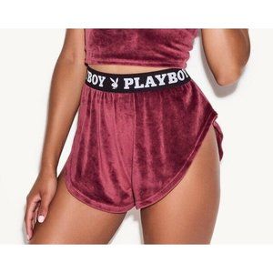Women’s Playboy Velour Lounge Shorts In Burgundy Size Medium Y2K Style GUC